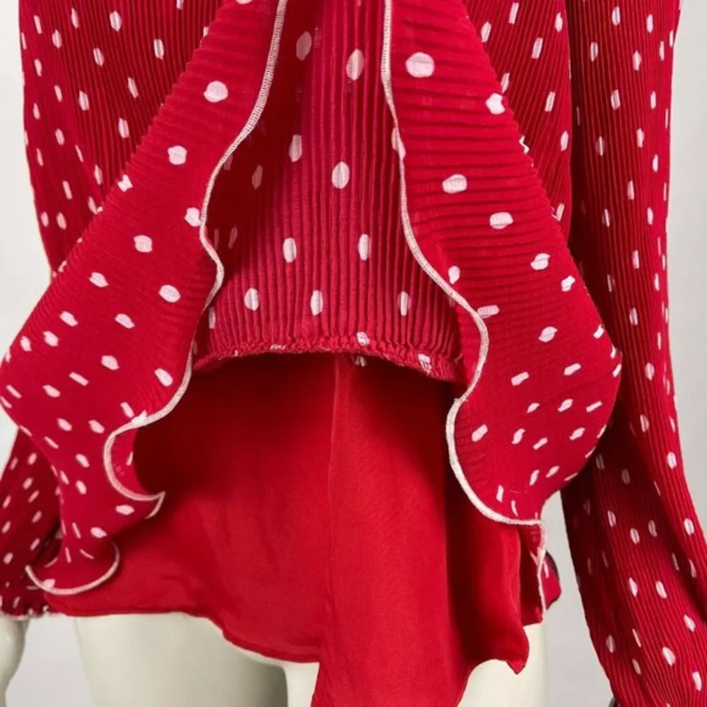 J Crew Ruffle-trim Pleated Top Polka Dot Lined Blouse Long Sleeve Women S NWT‎